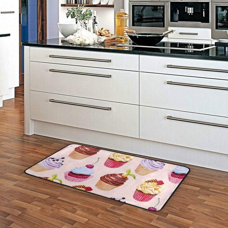 senya Kitchen Rugs Watercolor Cupcakes Design Non-Slip Soft Kitchen Mats Bath Rug Runner Doormats Carpet for Home Decor, 39" X 20" - Image 2